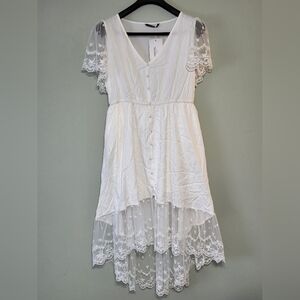 NWT White High-Low Lace V-Neck Dress Size 12 Feminine Flowy Boho Coastal Cowgirl